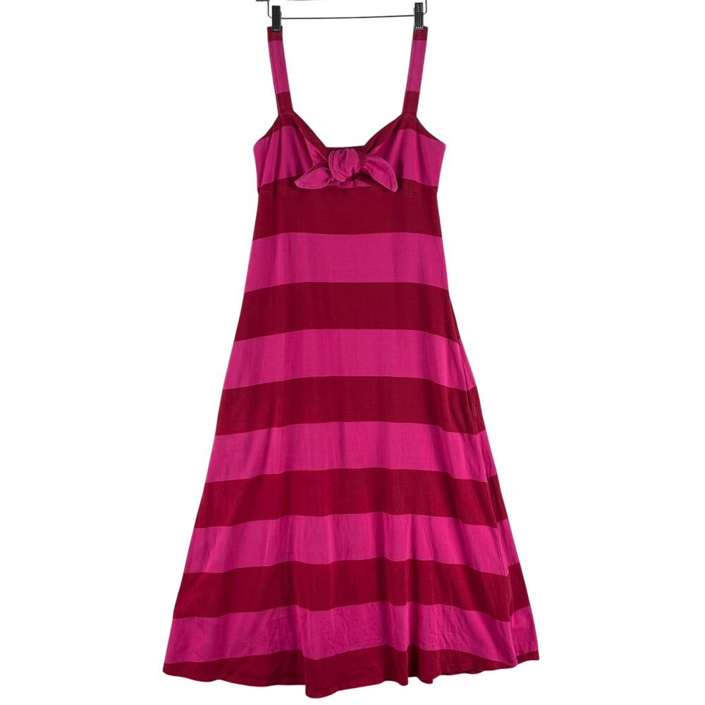 MDS Stripes Womens Tank Dress XS Pink Red Bold Stripe Knot Front Cotton Midi